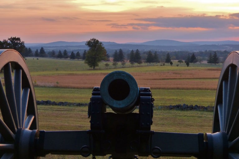 sunset, gettysburg, cannon