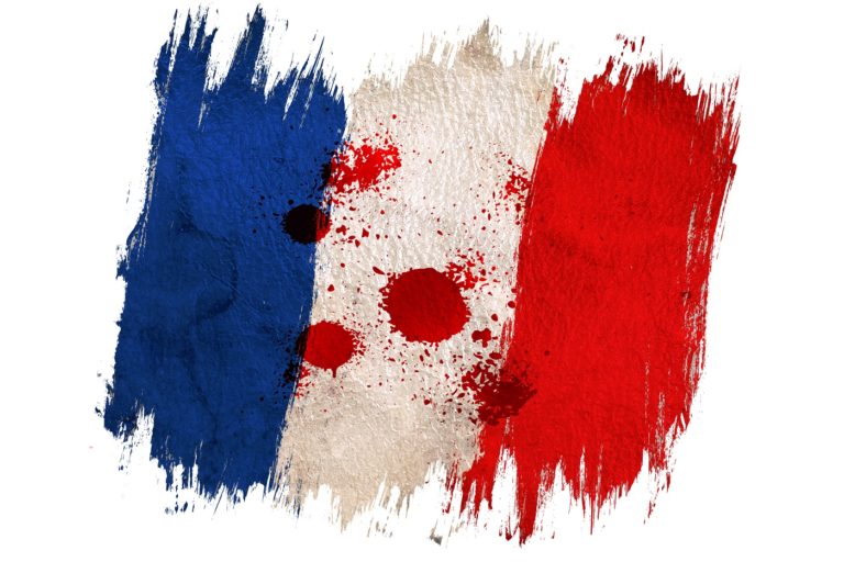 French flag with blood stains