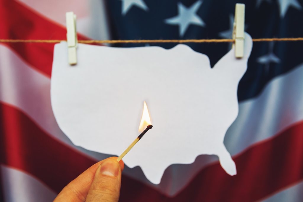 map of America burning match