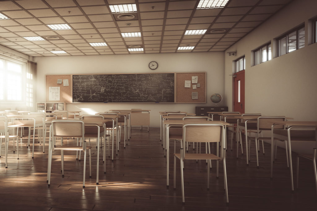 Empty dark classroom