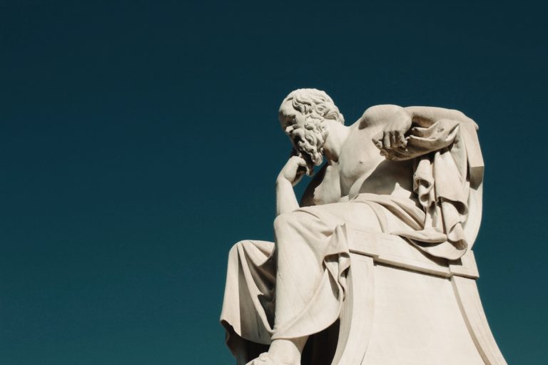 Statue of Socrates contemplating