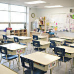 Photo of empty school desks