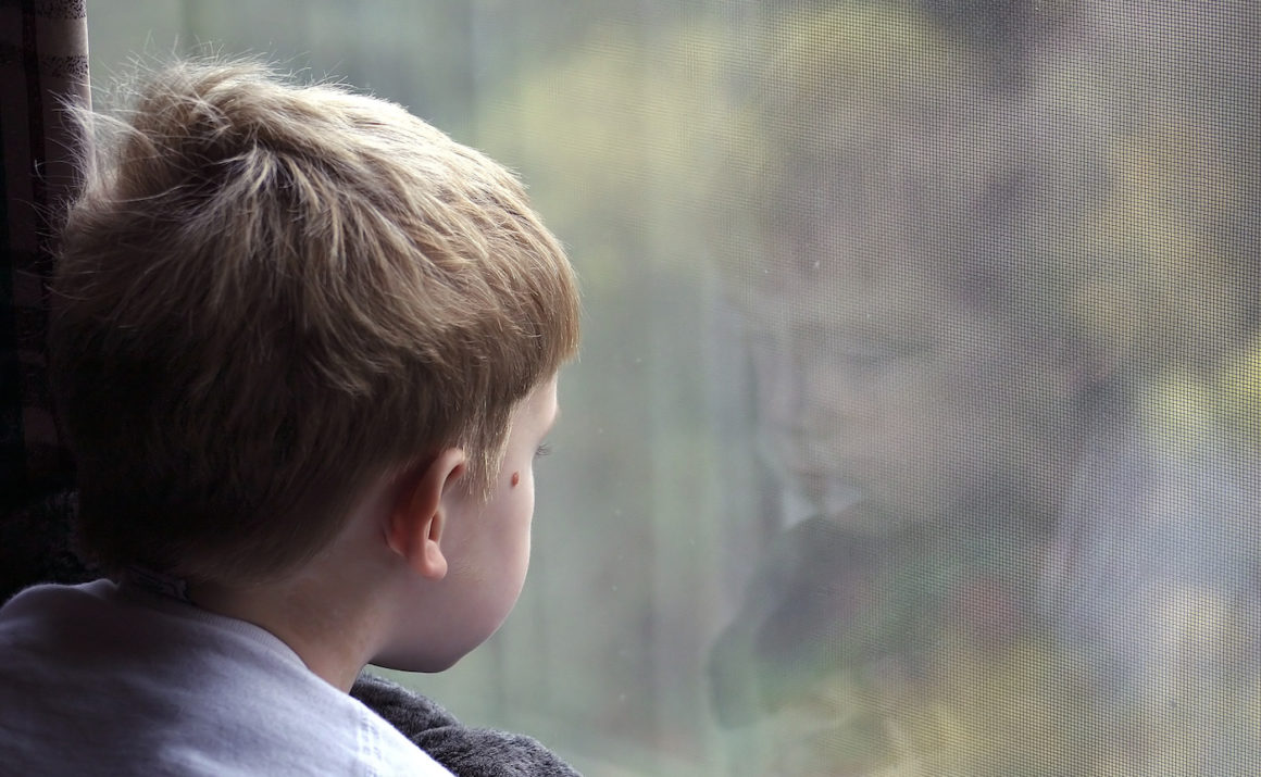 child, window, reflection