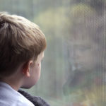 child, window, reflection