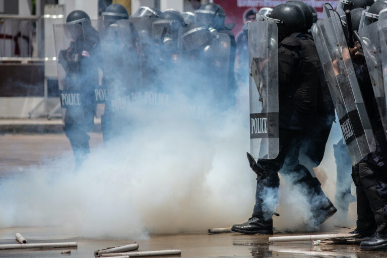Riot police clashed with the protesters.
