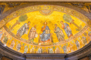 The golden apse of the Basilica of Saint Paul outside the walls in Rome, Italy.