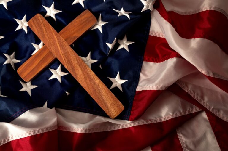 American flag and cross