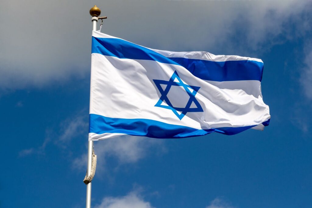 Israeli flag blowing in the wind