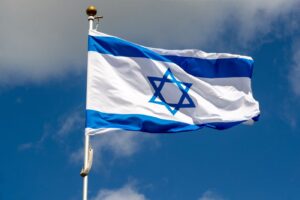 Israeli flag blowing in the wind