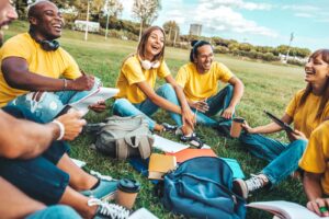 Happy young people hanging out